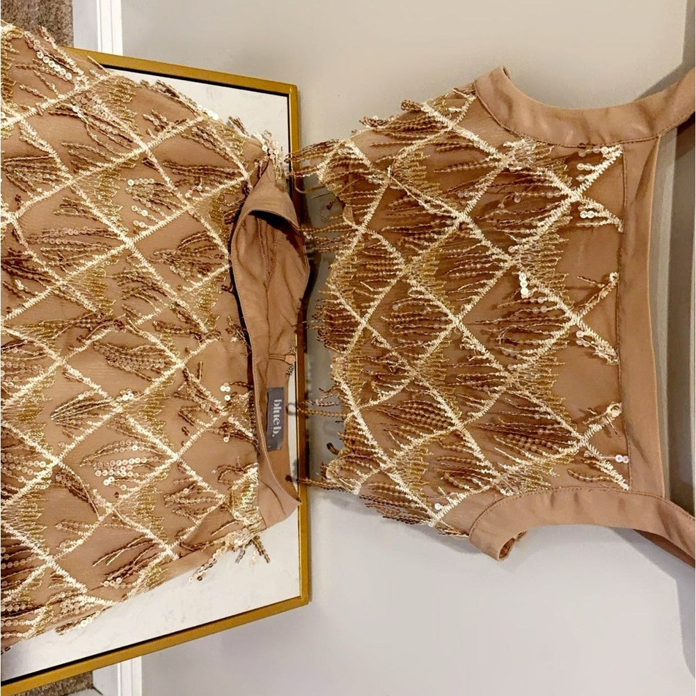 Elegant Tan Sequin Two Piece Set